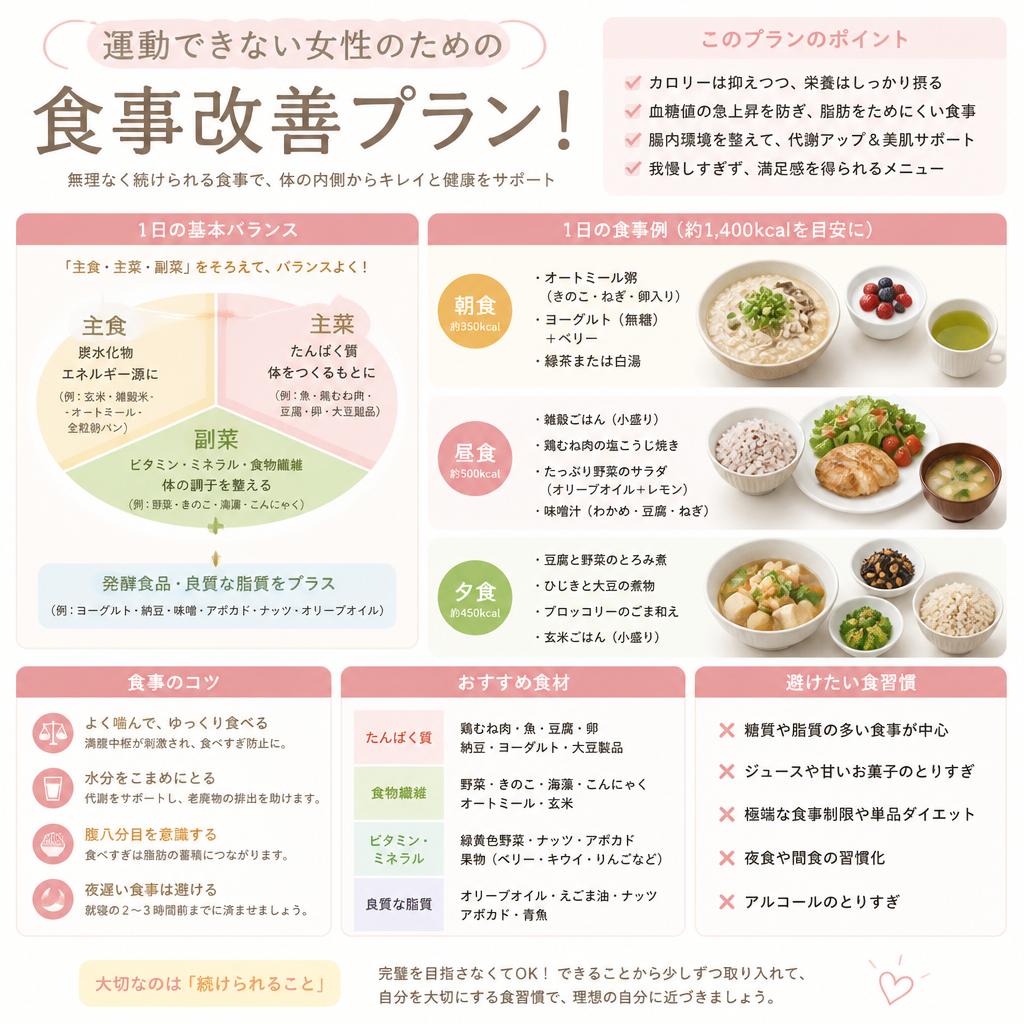 運動できない女性のための食事改善プラン！